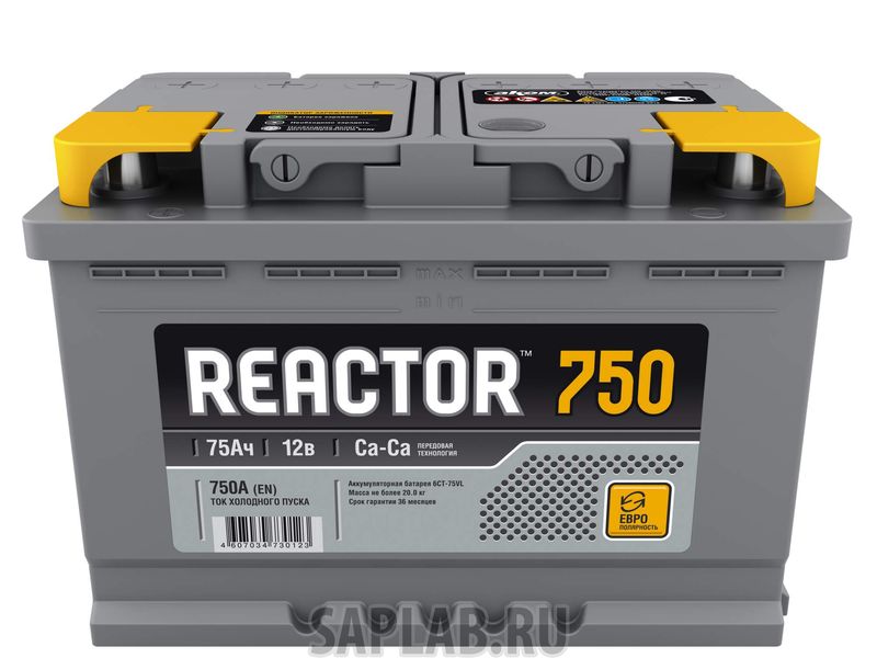 Купить REACTOR 6CT751 Аккумулятор REACTOR 75 А/ч прямая L+ EN 750A 278x175x190 6CT-75.1